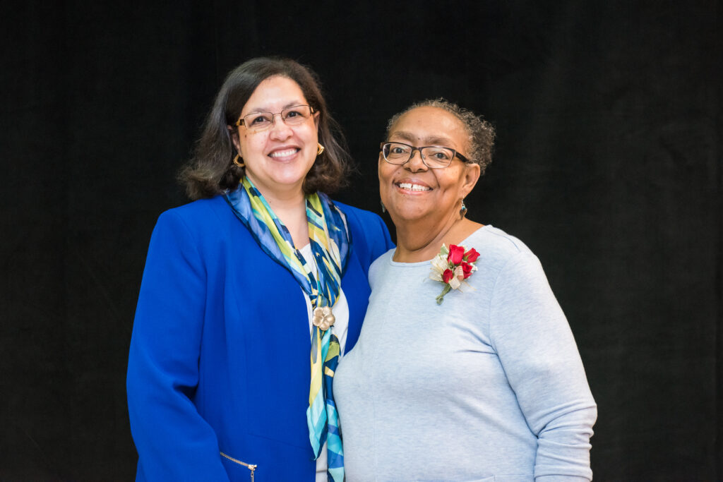 Graduate School Dean Janet Rutledge, left, and Denise Atkinson, right