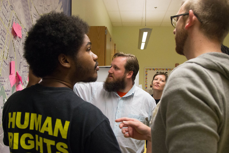 Baltimore community members and students participate in the Baltimore Traces Mapping project. Photo courtesy of New Media Studio.