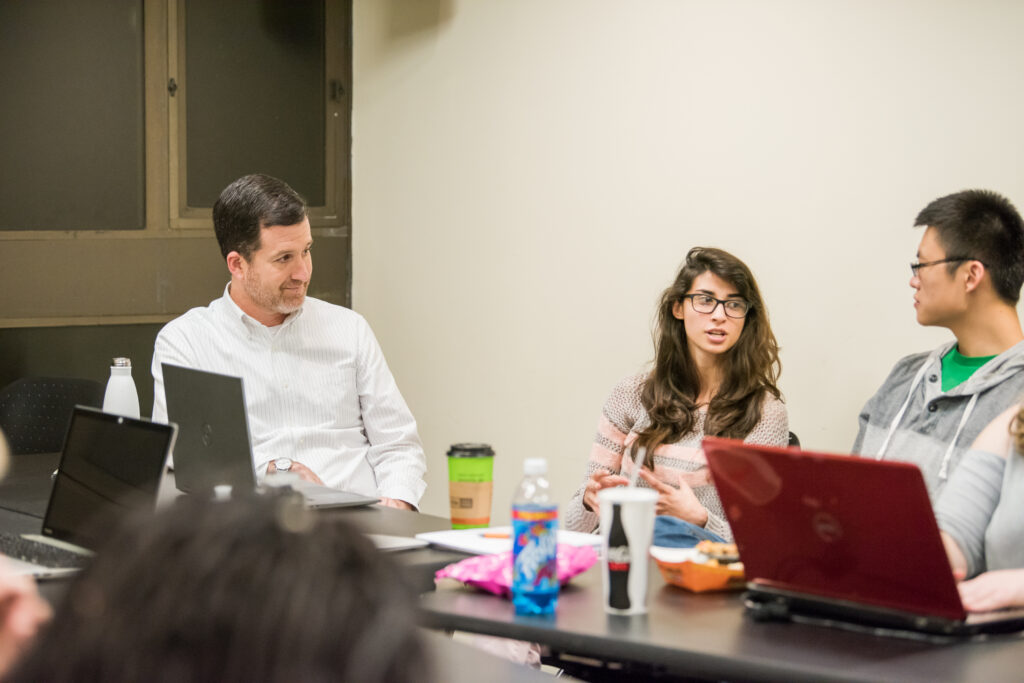 David Hoffman, director of the Center for Democracy and Civic Life with students.